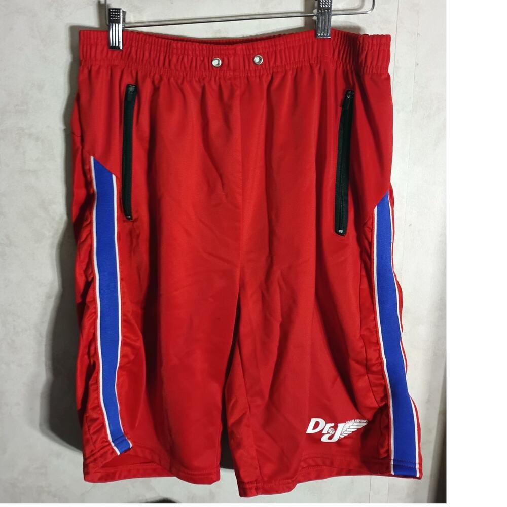 Dr J Julius Erving Basketball Shorts L Red Y2K Streetwear Zip Pockets Retro Gym